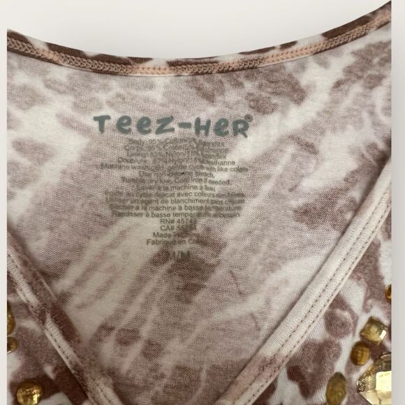 Teez Her brown & white animal print super grip tank top size M with rhinestone - Picture 3 of 6